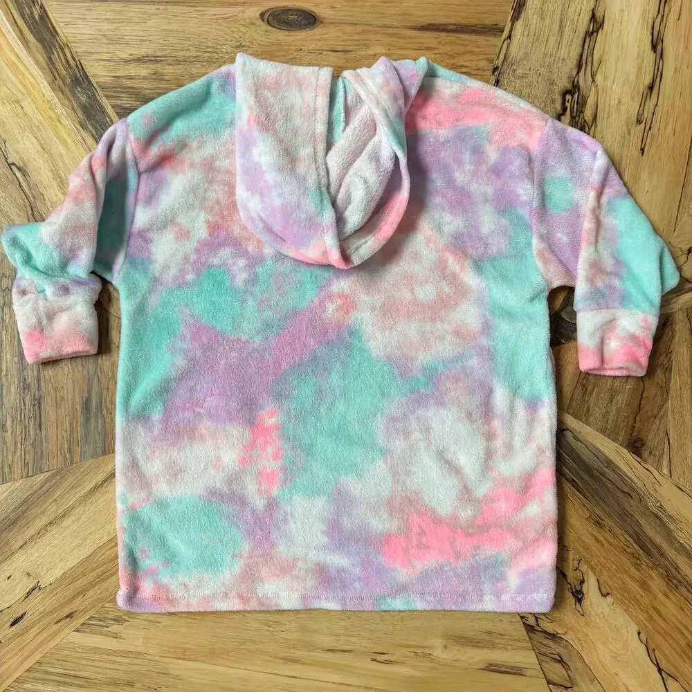 Justice Girls Plush Oversized Hoodie Sleep Shirt Tie Dye Lounge Wear Size S/M